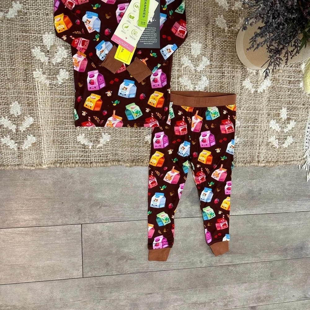 New Boutique Bamboo Milk Theme Long Sleeve Pajamas Set 12-18 Months Boy Girl